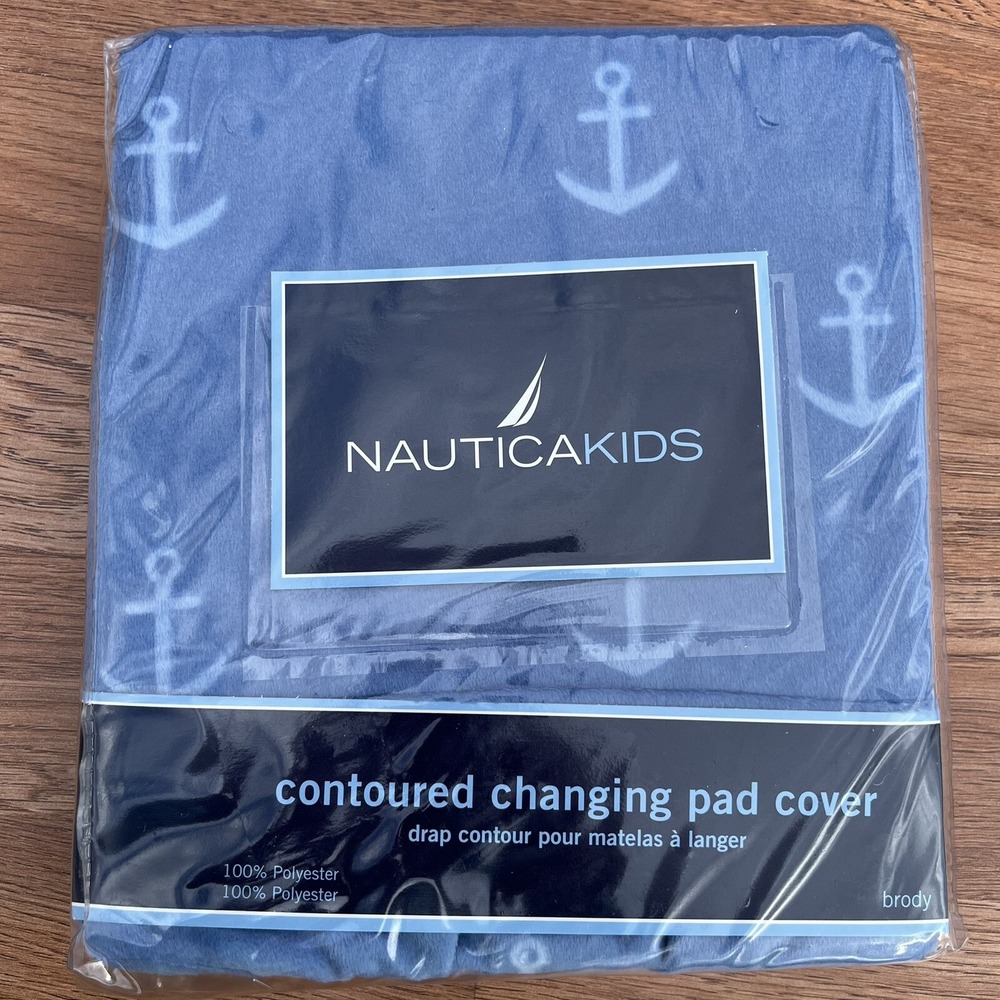 Nautica Kids Brody‎ Contoured Changing Pad Cover Blue with Anchors Nautical NEW